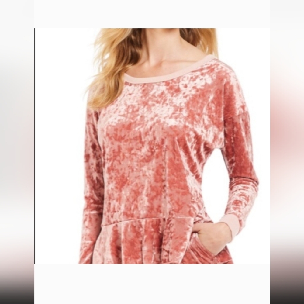 Betsey Johnson Pink Crushed Velvet Peplum Shirt-Size S
